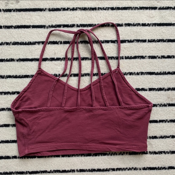 American Eagle • Cotton Stretch Maroon V-Neck Strappy Crop - Picture 2 of 3